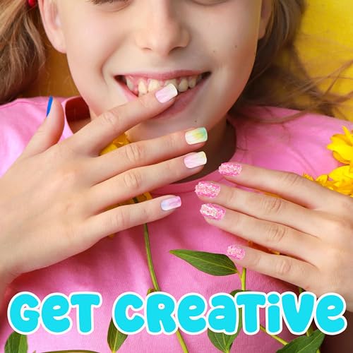 7 Day Manicure Collection - 84PC Press On Nail Set, Day-of-The-Week Adhesive False Nails for Girls (Set of Brights or Pastels) ? Colorful Novelty Designs Stick On Nails for Kids