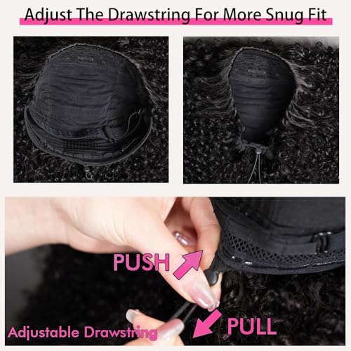 Larhali Half Wig Human Hair Glueless Wigs Upgrade 3 IN 1 Half Wig With Drawstring Seamless Clip Ins Flip Over Burmese Curly Human Hair No Glue No Lace For Women 200% Density (Natural Color, 16inch)