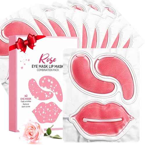 10 Pair Under Eye Mask & 10 Pair Lip Mask Skincare Set, Rose Pink Lip Patches & Under Eye Patches for Puffy Eyes, Dark Circles, Dry Lips Lines, Deep Hydrating Moisturizing, Gifts for Mom Women