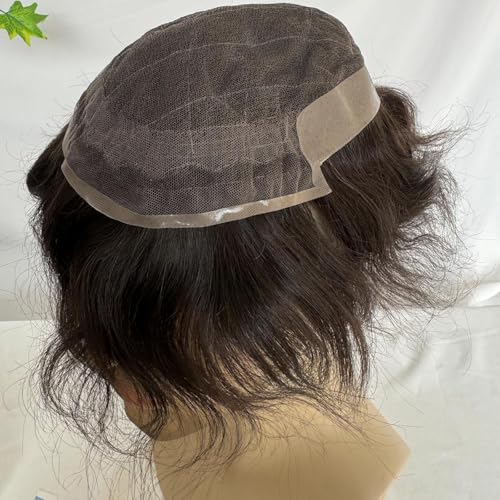 Men's Hairpiece European Human Hair Toupee 9x7inch Swiss Lace Skin PU Back Hair Replacement Wig #2 Dark Brown Color