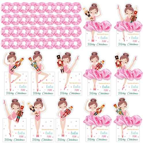 36 Sets Nutcracker Ballet Scrunchie with Ballet Themed Thank You Cards Dance Recital Gifts for Christmas Stuffers Ballerina Birthday Party Decorations Supplies