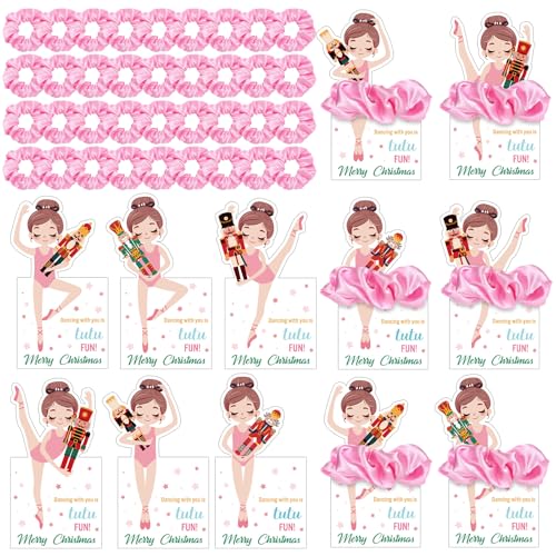 36 Sets Nutcracker Ballet Scrunchie with Ballet Themed Thank You Cards Dance Recital Gifts for Christmas Stuffers Ballerina Birthday Party Decorations Supplies