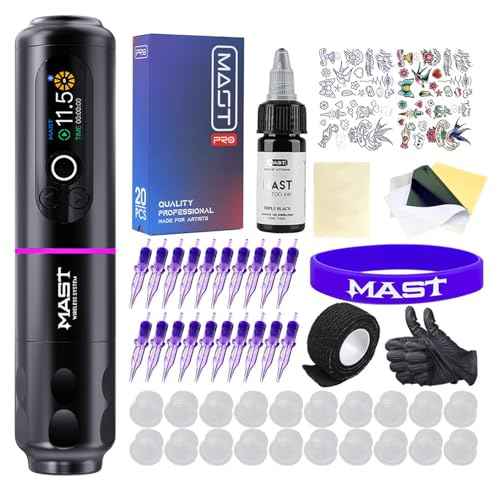 Mast Archer2 Tattoo Kit, Wireless Tattoo Gun Pen Machine Kit, Complete Tattoo Kit Machine Motor by Mcore Brushless, Pro Tattoo Needles Cartridges Black Tattoo Ink, Smart Power Supply