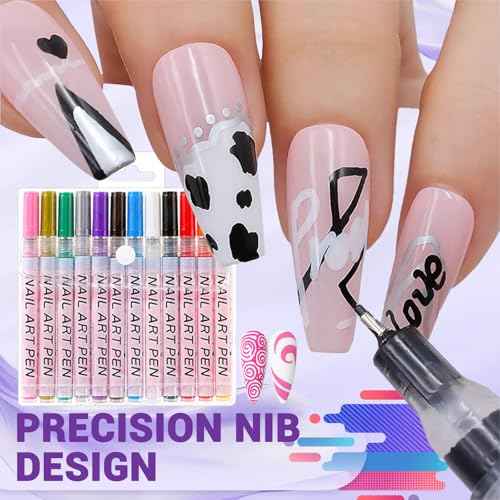 12 Color Nail Art Pens, 0.5 MM 3D Nail Polish Pens Set Drawing Painting Point Liner Acrylic Painted Pen Kit, Waterproof and Quick-drying Nail for DIY Nails Art Design Manicure Tools
