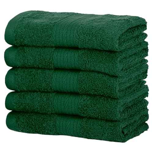 Ample Decor Washcloths Pack of 5 12 X 12 Inch, 600 GSM 100% Cotton Soft Absorbent, Premium Quality Durable Machine Washable, Ideal for Bathroom, Pool, Hotel, Spa ? Green