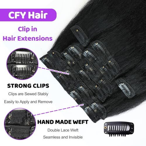 Kinky Straight Clip ins 26 Inch Clip in Hair Extensions Real Human Hair Yaki Straight Clip ins for Black Women Full Head Brazilian Remy Hair Extensions Double Weft 8Pcs 100g 20 Clips