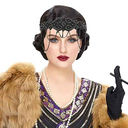 FGSS 1920s-Flapper-Headband Headpiece-Rhinestone-Chain Roaring-20s Hair-Accessories for Women