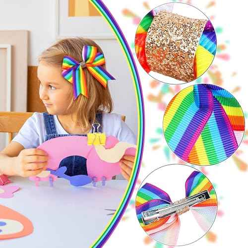 Pride Day Rainbow Hair Bow with Clip Rainbow Bows for Girls Gold Glitter Bow Hairstyle Hairpin Candy Fruit Colorful Rainbow Lovely Non-slip for LGBT Women Girls Party 2PCS, style2
