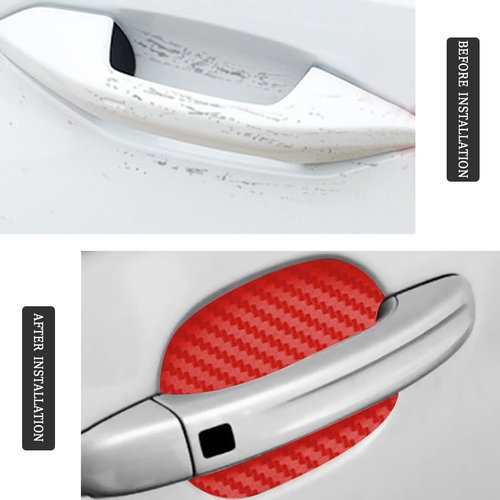 8PCS Car Door Handle Sticker, Carbon Fiber Anti-Scratches Car Door Cup Protector, Non-Marking Auto Door Handle Protective Film, Self-Adhesive Door Side Paint Protector for All Cars (Red/8PCS)