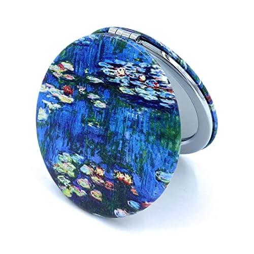 Small Handbag Mirror Compact Mirror for Girls Purse Mirror Folding Pu Leather Floral Compact Claude Monet Water Lilies Unique Gift for Sister