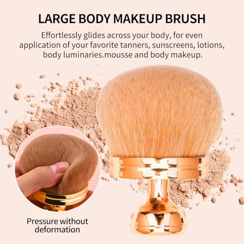 FUNAN Extra Large Body Makeup Brush For Self Tanner, Bronzer Blend &Self Tan Back Applicator, 75mm Wide-headed Kabuki Brush, Mushroom type Face Neck Body Leg Tanning Makeup Rose Gold
