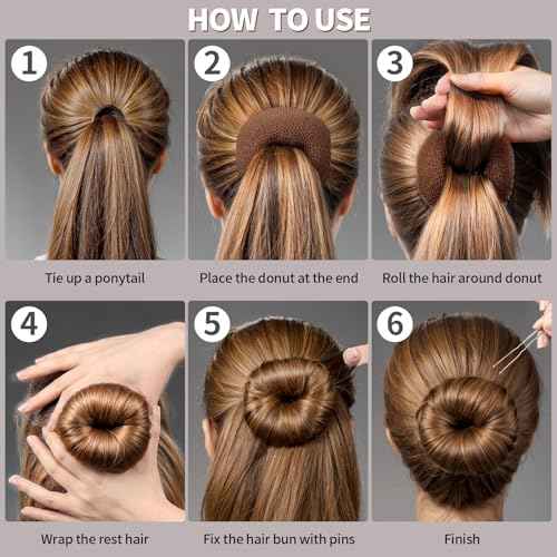 Fandamei Hair Bun Maker Set- 7 PCS Hair Donuts for Buns (1 Extra-large,2 Large,2 Medium and 2 Small), 10 Invisible Hair Nets for Buns, 20 PCS Bobby Pins, 5 PCS Hair Elastic Ties Black,Bun Maker