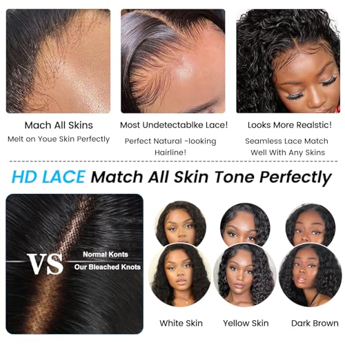 Deep Wave Lace Front Wigs Human Hair Pre Plucked 13x4 HD Lace Frontal Wigs For Women Human Hair Glueless Deep Curly Lace Front Wig Human Hair with Baby Hair 180% Density (22 Inch)