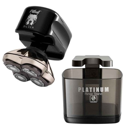 Skull Shaver Pitbull Silver Pro and Platinum Rinse Stand Bundle,Male Grooming Kit
