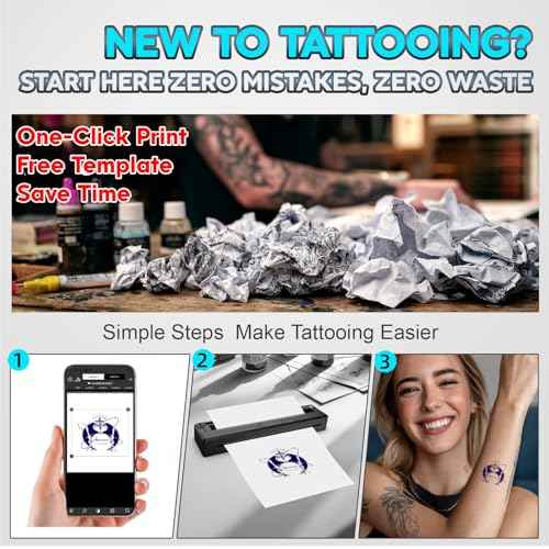 New Tattoo Stencil Printer - Fits A4-A8 Width Thermal Paper, Portable Wireless Bluetooth Thermal Tattoo Kit, Includes 10 Transfer Papers, for Artists & Beginners, Phones/Tablets/PC - Black