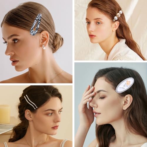 18 PCS Rose Pearl Fashion Hair Clips Set, Cute Acrylic Resin Hair Barrettes Pins, Fancy Hairpin Accessories Headwear Styling Tools, Gifts for Women Teens Decorative Wedding