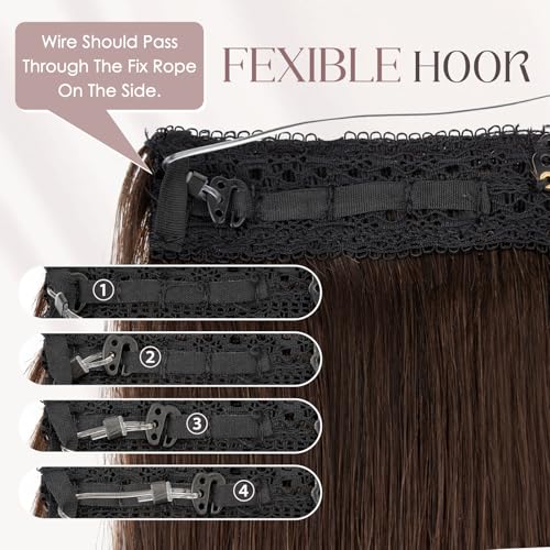 MY-LADY Halo Hair Extensions Real Human Hair for Women Dark Brown Clip in Remy Hairpiece with Adjustable Invisible Wire 20 Inch 70G
