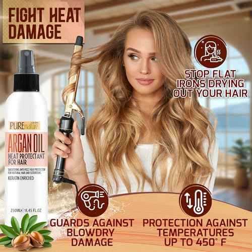 Moroccan Argan Oil Heat Protectant Spray for Hair - Leave In Thermal Guard against Flat Iron, Straightener and Blow Dry Damage - Hydrating Anti Frizz Control for Straight, Black and Curly Locks