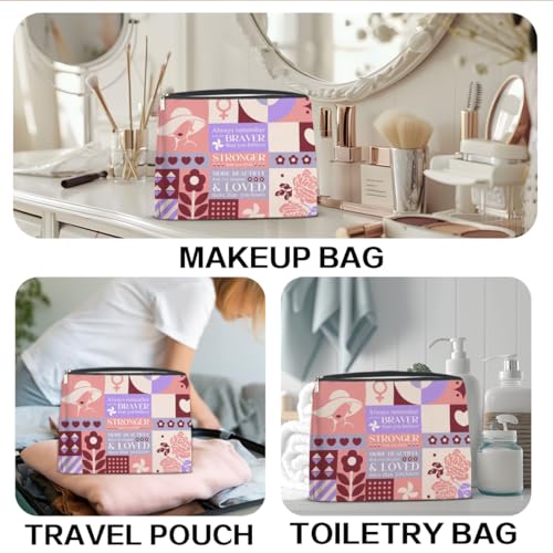 Inspirational Makeup Bag Always Remember You Are Braver Than You Believe Cosmetic Bag Encouragement Gifts for Women Teen Girls Sister Daughter