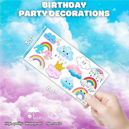 Generic 96 PCS Cute Cloud Temporary Tattoo Stickers Theme Pastel Rainbow Birthday Party Decorations Supplies Decor Favors Gifts for Boys Girls School Classroom Prizes Rewards