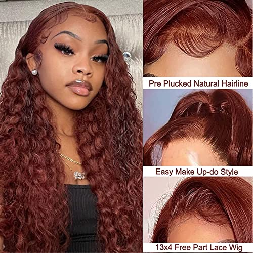 Siyun Show 13x4 Reddish Brown Deep Wave Lace Front Wigs Human Hair Wigs for Black Women 26 Inch Copper Red Deep Wave Lace Frontal Wig Pre Plucked 180% Density Auburn Wig With Baby Hair