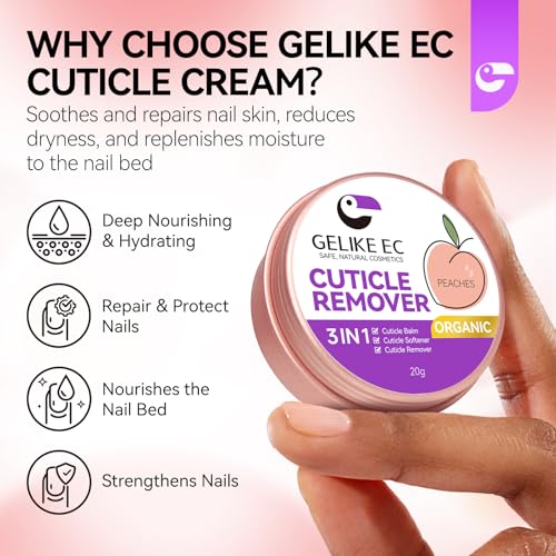 gelike ec Cuticle Cream for Dry Damaged Cuticles Organic Nail Cuticle Remover for Dry, Rough Hands Cracked Rigid Skin - Professional for Salon Home Use