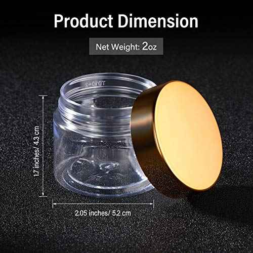 SATINIOR 24 Pieces Empty Clear Plastic Jars with Lids Round Storage Containers Wide-Mouth for Beauty Product Cosmetic Cream Lotion Liquid Butter Craft and Food (Gold Lid, 2 oz)