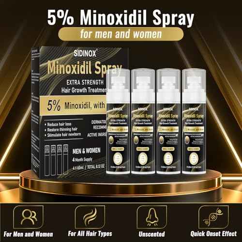 5% Minoxidil Spray for Men & Women (4 Month Supply)-Extra Strength Hair Growth Spray with Biotin & Castor Oil,Clinically Proven for Thinning Hair & Beard Regrowth, Non-Greasy Formula 4 pack£¨8.12 oz)
