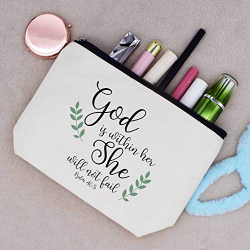 Makeup Bag Cosmetic Bag Travel Pouch Daughter Gifts from Mom Or Dad Birthday Graduation Christmas Gifts for Daughter Bouns Daughter Daughter in Law God Is Within Her She Will Not Fail Psalm 46:5