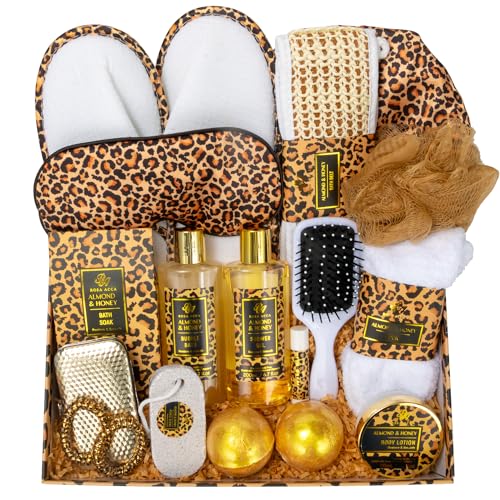 Christmas Gifts for Women, Bath Gift Set, Leopard XXL 20 Pcs Skin Care Set, Slef Care Gifts Set , Mother's Day, Valentine, Birthday, Home Spa Kit, Shower Gel, Body Lotion, Shower Cap,Manicure Set