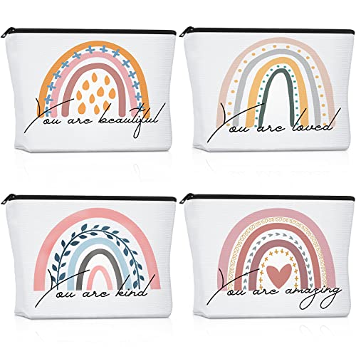 Saintrygo 4 Pcs Rainbow Cosmetic Bag Teacher Nurse Inspirational Gift Bags for Women Girls You Are Loved Beautiful Kind Makeup Bag Bulk Personalized Canvas Purse Pouch for Toiletry Travel