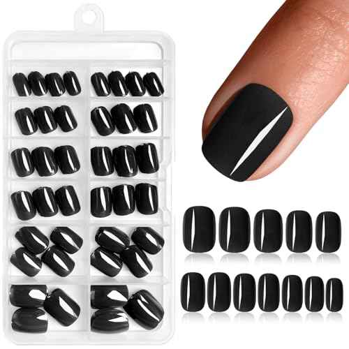 120Pcs Short Press on Nails Square Round Fake Nails, Glossy Black Acrylic Nails Press ons Full Cover False Nails for Women Girls