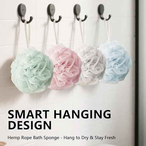 Shower Loofah Sponge for Men Women Body Scrubber Bath Sponge with Hanging Rope Exfoliating Shower Pouf Dense Mesh,Rich Lather(4-Pack)