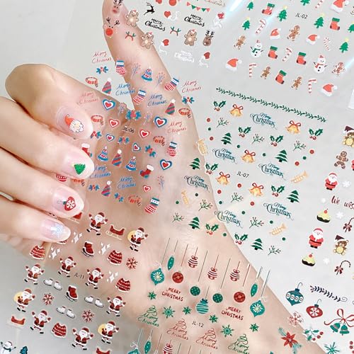 30pcs 3D Cartoon Christmas Nail Stickers for Women, Cute Snowflake Elk Christmas Nail Art Stickers Winter Nail Sticker Christmas Nail Decals Santa Claus Snowman Xmas Tree Christmas Stickers for Nails