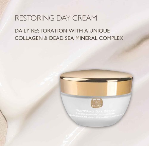 KEDMA Restoring Day Cream – Anti-Aging Moisturizer with Collagen, Dead Sea Minerals, Vitamin C & E – Firming Day Cream for Wrinkles, Elasticity & Skin Tone - 1.76 oz