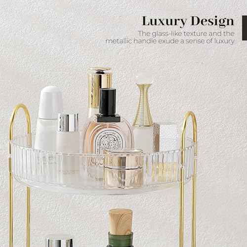 Aveniee Rotating Makeup Organizer for Vanity, 3 Tier Perfume Skincare Organizers and Storage for Bathroom Countertop, Clear Spinning Counter Cosmetic Holder for Dresser,White