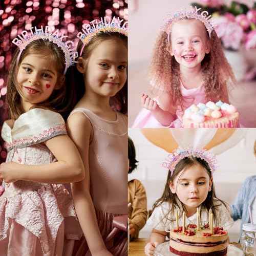 CIEHER Birthday Girl Headband Crown for Women & Girls - Pink Glitter Letter Tiara - One Size Fits All - Birthday Decoration & Gift