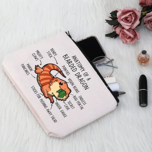 G2TUP Bearded Dragon Lover Gift Anatomy Of A Bearded Dragon Makeup Bag Bearded Dragon Mom Cosmetic Bag Bearded Dragon owner Gift Zipper Travel Bag (Anatomy Of A Bearded Dragon White Bag)
