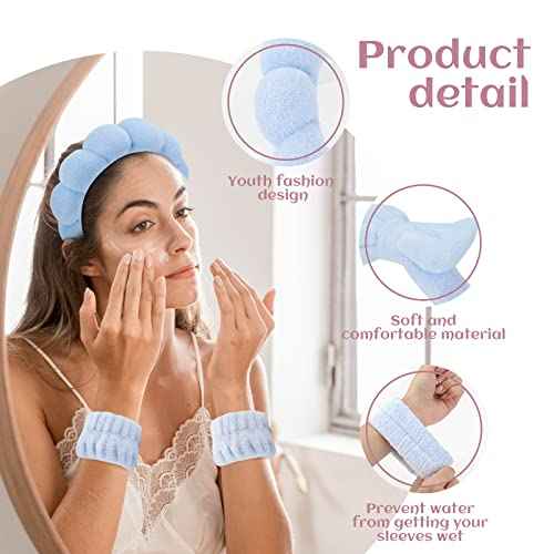 Sponge Spa Headbands for Women & Wristband Set,Puffy Makeup Headband for Washing Face, Skincare Headband, Self Care Gift for Women and Teen Girl Gifts Trendy Stuff, Christmas Gifts for Teens