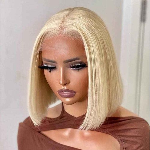 YiXing Transparent Lace Honey Blonde Bob Lace Front Wigs 13x4 Silky Straight Short Bob Wigs Human Hair Glueless Virgin Hair Natural Hairline Pre Plucked 613 Bob Frontal Lace Wig for Women Free Part