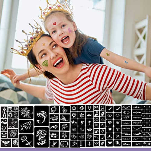 Glitter Tattoos Kit 48 Colors Waterproof Temporary Tattoos with 203 Stencils, 5 Brushes 4 Glue, Body Nail Art, Body Glitter Festival Party (48 Colors)