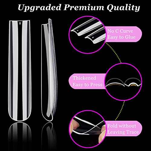 504pcs 3XL Square Nail Tips, AITRAI Extra Long Full Cover Nail Tips for Acrylic Nails Professional, No C Curve Acrylic Clear Nail Tips with 2pcs Files for Nail Salon Home, 12 Sizes