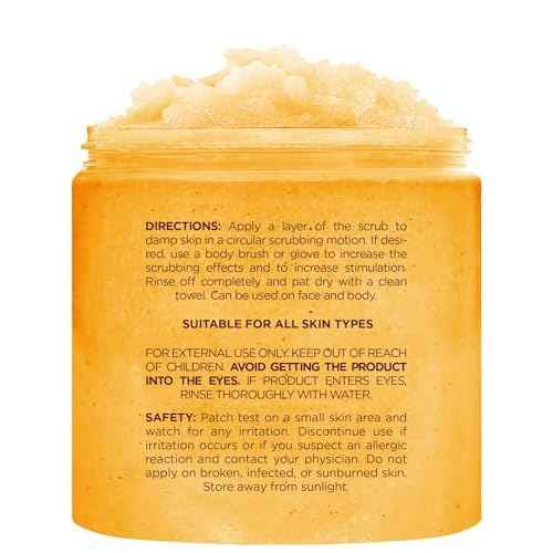 Brooklyn Botany Peach Bellini Honey Sugar Scrub for Body 10 oz ? Deeply Hydrating and Gently Exfoliating Body Scrub for Women and Men ? Moisturizing and Nourishing the Skin