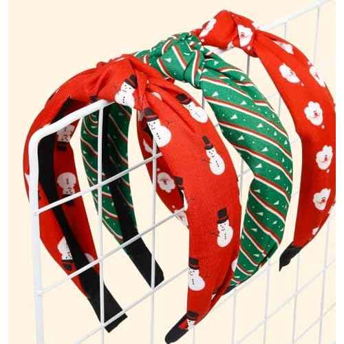 Huachi Christmas Headbands for Women Girls Holiday Knotted Head Bands Festive Top Knot Headband Red Green Hair Hoops 3PCS Christmas Gifts Hair Accessories for Women