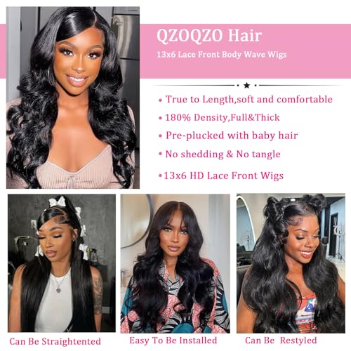 13x6 Lace Front Wigs Human Hair 180 Density Body Wave HD Lace Frontal Wigs Pre Plucked with Baby Hair Glueless Wig for Women 24Inch