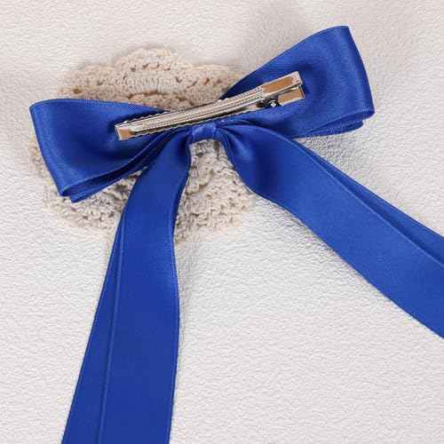 Royal Blue Large Hair Bows Alligator Clip 5.5" Solid Satin Polyester Ribbon Ponytail Hair Barrettes with Long Tail Wedding Dress Decor Accessories for Women Toddler Teen Girls