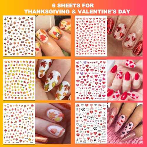 30 Sheets 8 Holiday Nail Art Stickers, Variety Pack All Season Nail Decals for All Year, Self-Adhesive Pegatinas U?as 4th of July Halloween Fall Christmas Valentine St. Patrick's