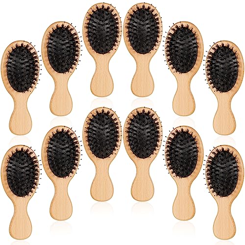 tessco for you 12 Pcs Mini Hair Brush Bulk Mini Boar Bristle Hair Brush Wooden Paddle Travel Hairbrush DIY Gifts for Wedding Christmas Women Men Long Short Wet Dry Scalp Massage Anti Static