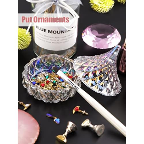 TOROKOM Monomer Dish with Lid Dappen Dish Nail Cup Glass Nail Dish for Liquid Powder Monomer Holder Laser Color Damping Dapping Dish for Acrylic Nails