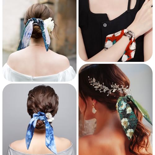 4Pcs Scrunchie with Bow ? Hair Ribbons for Women, Elegant Bow Hair Ties, Soft Ponytail Holders for Women